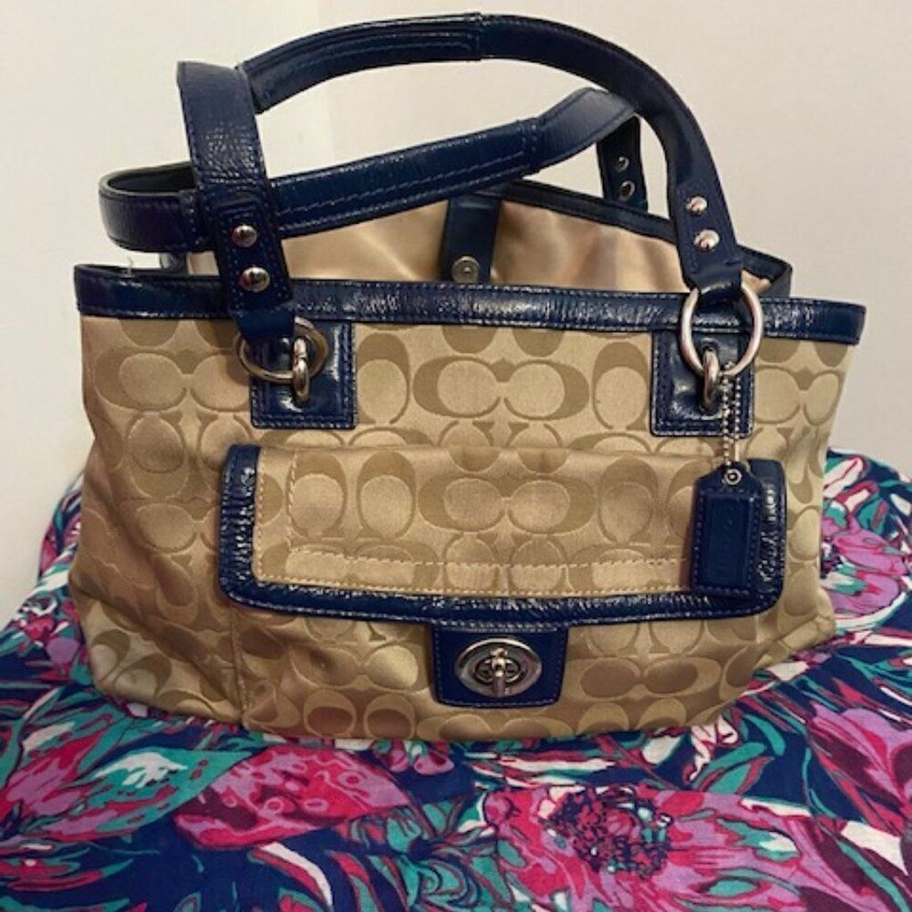 Coach F19043 Khaki/Navy Penelope Signature Satchel